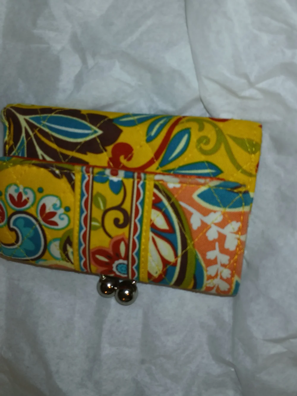 Vera Bradley Yellow Floral Kiss-Lock Card Wallet